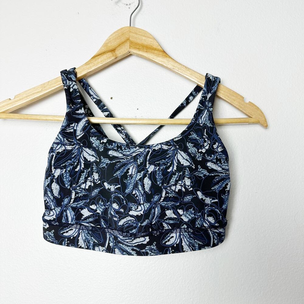 Lululemon Energy Bra Floral Black Blue Sports Bra Padded sz 4